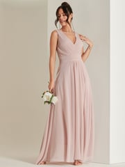 Jolie Moi Dusky Pink Pleated Bodice Chiffon Maxi Dress - Image 5 of 6