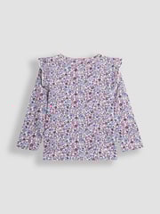 JoJo Maman Bébé Purple 2-Pack Ditsy Floral & Stripe Frill Tops - Image 2 of 5
