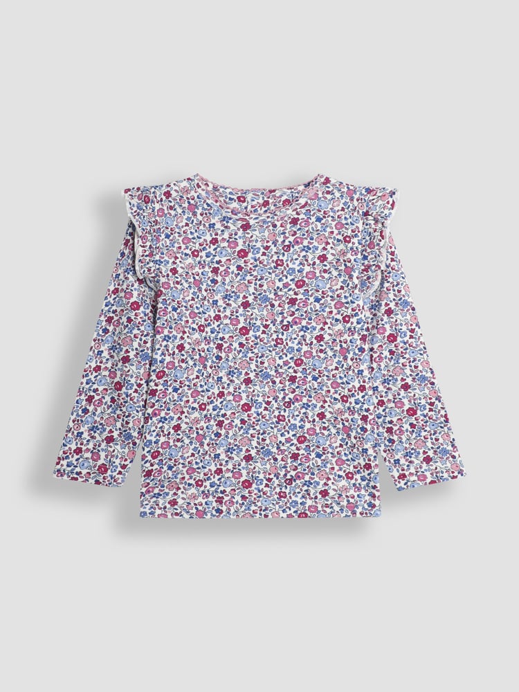 JoJo Maman Bébé Purple 2-Pack Ditsy Floral & Stripe Frill Tops - Image 2 of 5