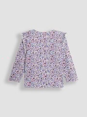 JoJo Maman Bébé Purple 2-Pack Ditsy Floral & Stripe Frill Tops - Image 3 of 5
