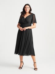 Scarlett & Jo Black Victoria Angel Sleeve Mesh Midi long Dress - Image 1 of 5