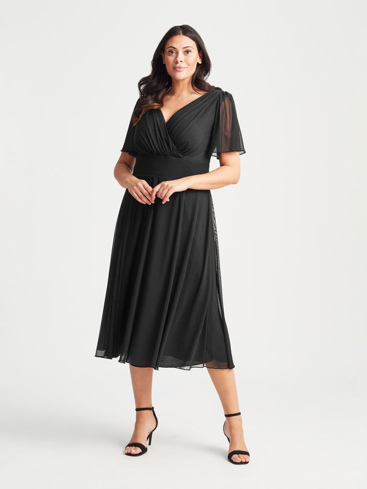 Scarlett & Jo Black Victoria Angel Sleeve Mesh Midi long Dress - Image 1 of 5