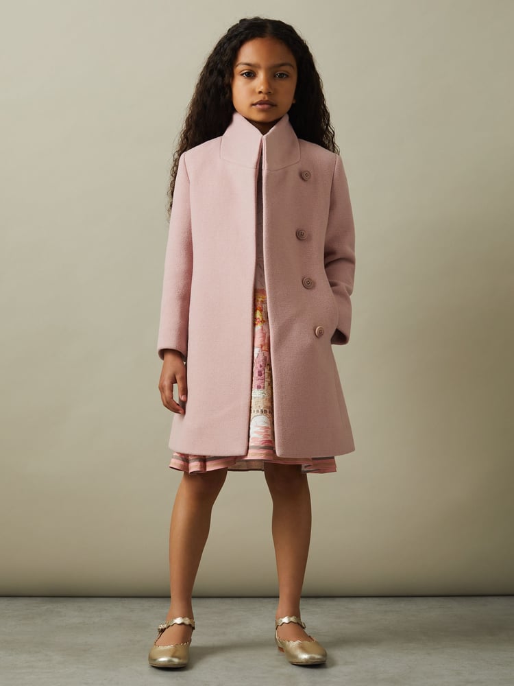 Reiss Pink Kia 4-9 yrs Wool Blend Funnel Neck Coat - Image 1 of 4