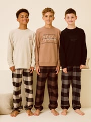 Neutral/Black Woven Check Pyjamas 3 Pack (3-16yrs) - Image 1 of 15