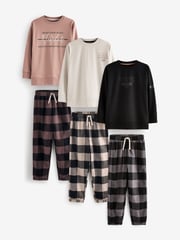 Neutral/Black Woven Check Pyjamas 3 Pack (3-16yrs) - Image 6 of 15