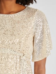 JoJo Maman Bébé Champagne Gold Sequin Maternity Flutter Sleeve Top - Image 4 of 5