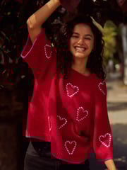 Red Candy Cane Heart Knitted Christmas Jumper - Image 2 of 10