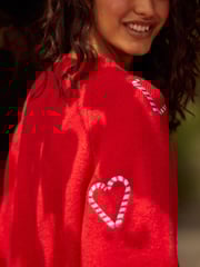 Red Candy Cane Heart Knitted Christmas Jumper - Image 5 of 10