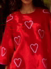 Red Candy Cane Heart Knitted Christmas Jumper - Image 6 of 10