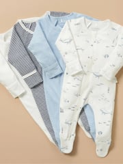 Purebaby Blue Zip 100% Cotton Sleepsuit 4 Pack - Image 1 of 5