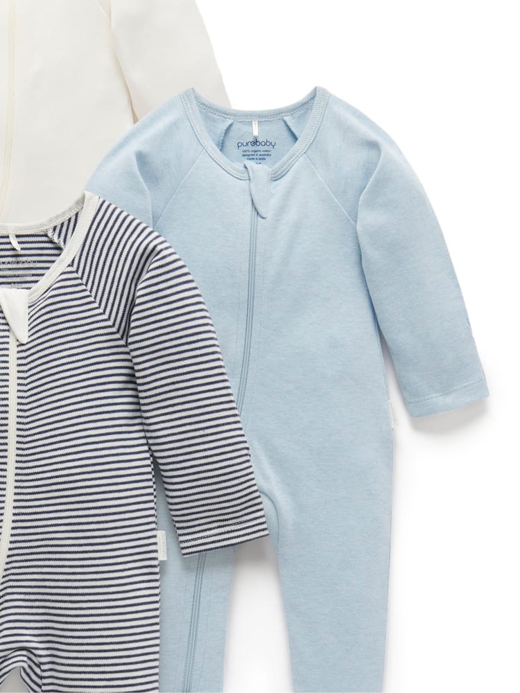 Purebaby Blue Zip 100% Cotton Sleepsuit 4 Pack - Image 2 of 5