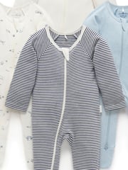 Purebaby Blue Zip 100% Cotton Sleepsuit 4 Pack - Image 3 of 5