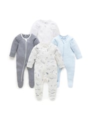 Purebaby Blue Zip 100% Cotton Sleepsuit 4 Pack - Image 5 of 5