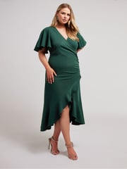 Yours Curve Green Angel Sleeve Gathered Wrap Dress - Image 2 of 5