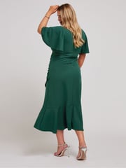 Yours Curve Green Angel Sleeve Gathered Wrap Dress - Image 3 of 5
