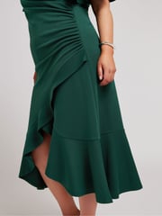 Yours Curve Green Angel Sleeve Gathered Wrap Dress - Image 4 of 5