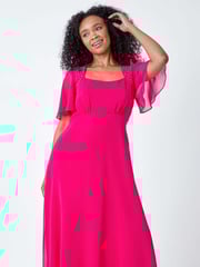 Roman Pink Shimmer Pleated Midi Dress - Image 2 of 5
