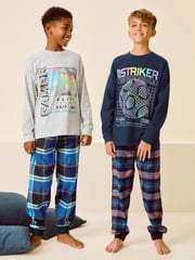 Multi Bright Gamer/Football 2 Pack Long Sleeve Woven Check 100% Cotton Pyjamas (3-16yrs) - Image 1 of 10