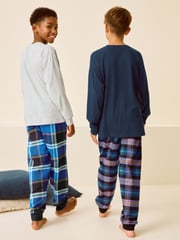 Multi Bright Gamer/Football 2 Pack Long Sleeve Woven Check 100% Cotton Pyjamas (3-16yrs) - Image 2 of 10