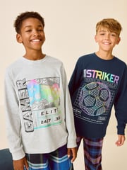 Multi Bright Gamer/Football 2 Pack Long Sleeve Woven Check 100% Cotton Pyjamas (3-16yrs) - Image 3 of 10