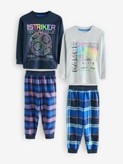 Multi Bright Gamer/Football 2 Pack Long Sleeve Woven Check 100% Cotton Pyjamas (3-16yrs) - Image 4 of 10