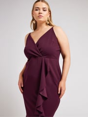 Yours Curve Purple London Ruffle Wrap Dress - Image 1 of 5