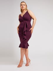 Yours Curve Purple London Ruffle Wrap Dress - Image 2 of 5