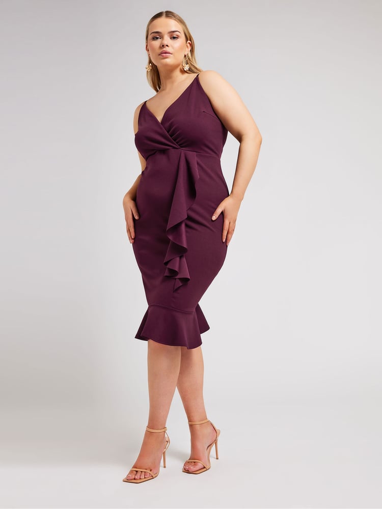 Yours Curve Purple London Ruffle Wrap Dress - Image 2 of 5