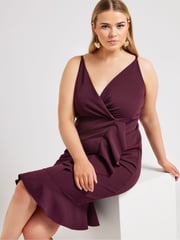 Yours Curve Purple London Ruffle Wrap Dress - Image 4 of 5