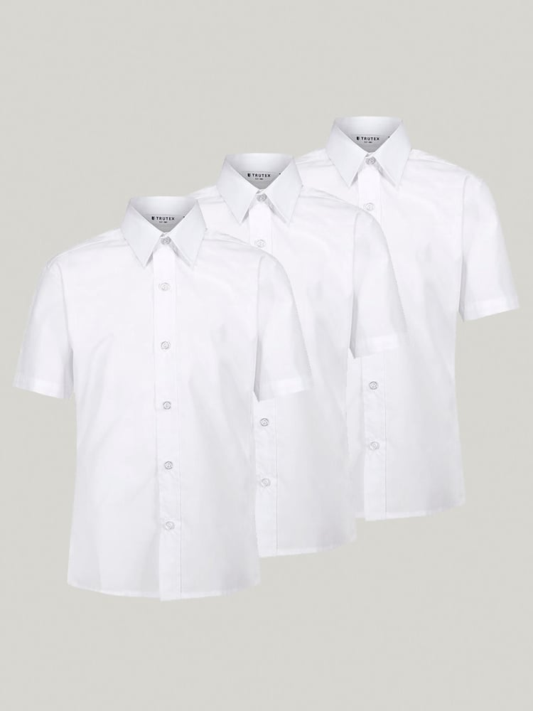 Trutex White Slim Fit Short Sleeve 3 Pack School Shirts - Image 1 of 7