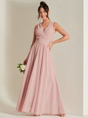 Jolie Moi Mauve Pink Pleated Bodice Chiffon Maxi Dress - Image 1 of 6