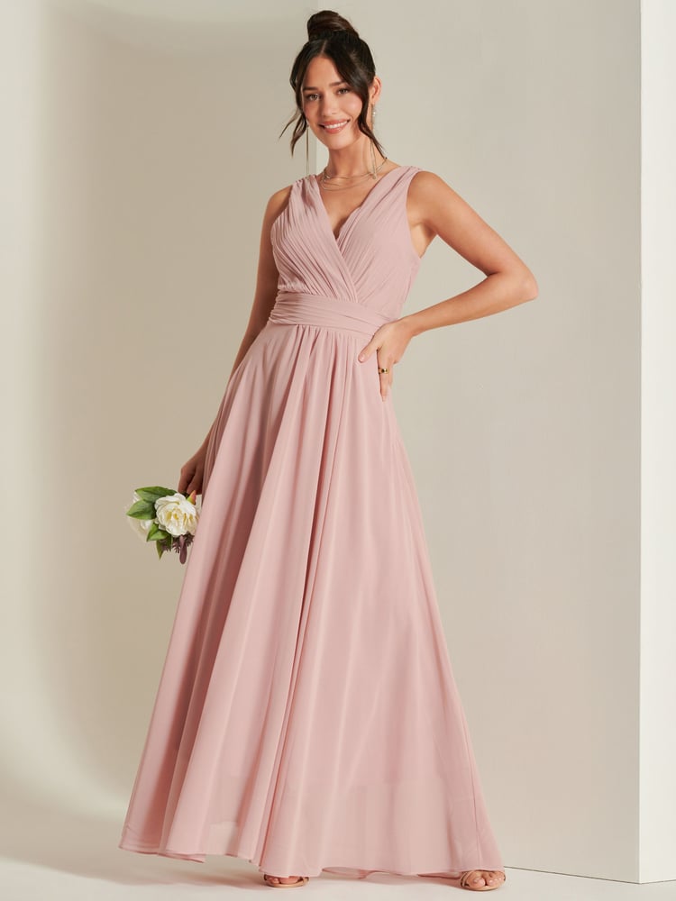 Jolie Moi Mauve Pink Pleated Bodice Chiffon Maxi Dress - Image 1 of 6