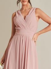 Jolie Moi Mauve Pink Pleated Bodice Chiffon Maxi Dress - Image 3 of 6