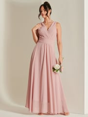 Jolie Moi Mauve Pink Pleated Bodice Chiffon Maxi Dress - Image 4 of 6