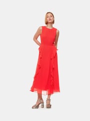 Whistles Red Nellie Frill Detail Midi Dress - Image 1 of 4