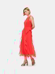 Whistles Red Nellie Frill Detail Midi Dress - Image 2 of 4