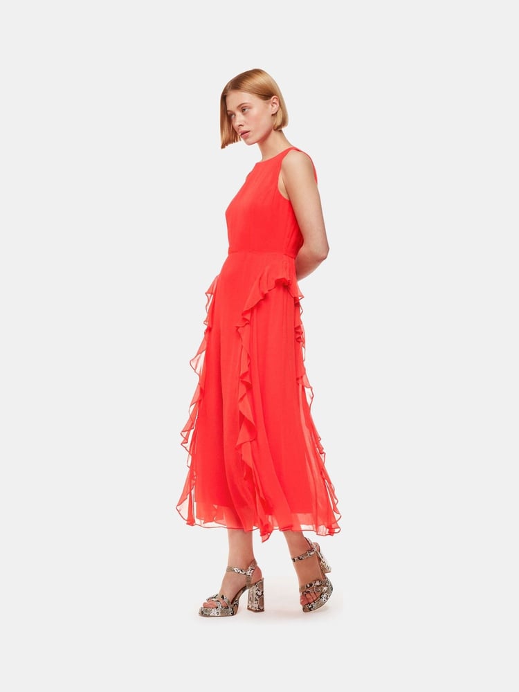 Whistles Red Nellie Frill Detail Midi Dress - Image 2 of 4