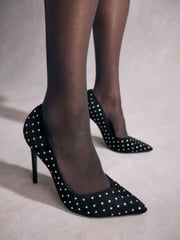 Black Tabitha Simmons Lola Leather Studded Point Heels - Image 1 of 14