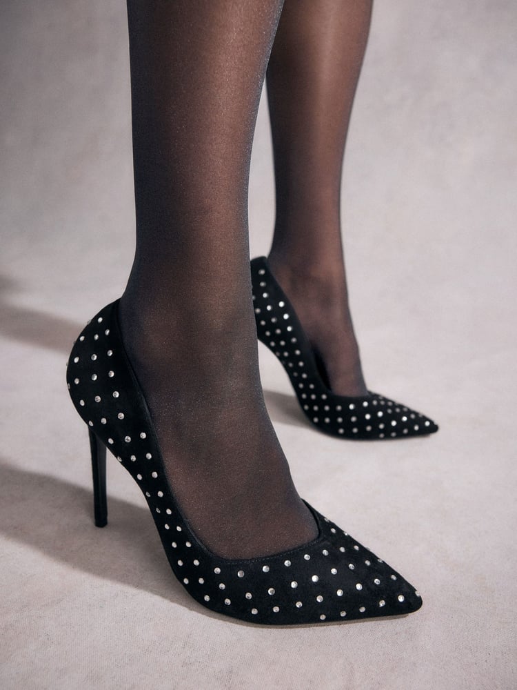 Black Tabitha Simmons Lola Leather Studded Point Heels - Image 1 of 14