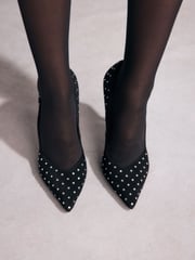 Black Tabitha Simmons Lola Leather Studded Point Heels - Image 7 of 14