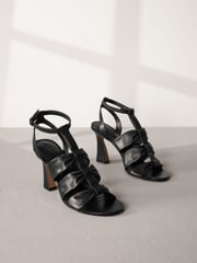 Black Signature Leather Bow Sandals - Image 1 of 6