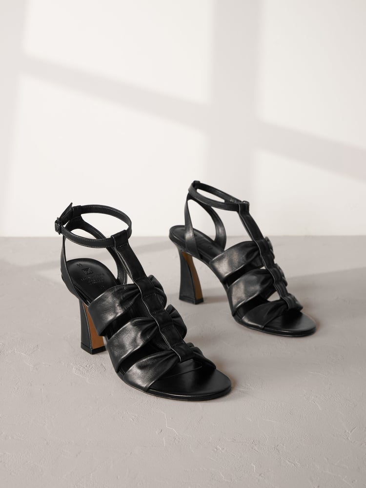 Black Signature Leather Bow Sandals - Image 1 of 6
