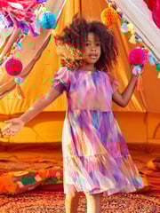 Pink/Purple Rainbow Sparkle Sparkle Mesh Short Sleeve Tiered Party Dress (3-16yrs) - Image 1 of 6