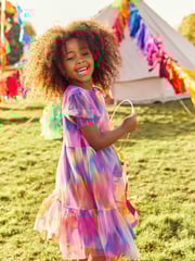 Pink/Purple Rainbow Sparkle Sparkle Mesh Short Sleeve Tiered Party Dress (3-16yrs) - Image 2 of 6
