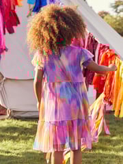 Pink/Purple Rainbow Sparkle Sparkle Mesh Short Sleeve Tiered Party Dress (3-16yrs) - Image 3 of 6