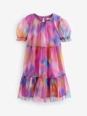 Pink/Purple Rainbow Sparkle Sparkle Mesh Short Sleeve Tiered Party Dress (3-16yrs) - Image 5 of 6