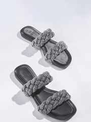 Black Forever Comfort® Jewelled Braided Sandals - Image 1 of 5
