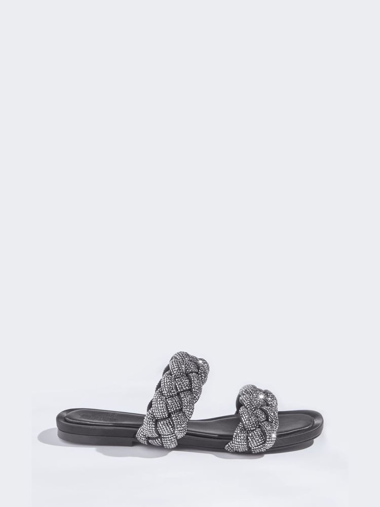 Black Forever Comfort® Jewelled Braided Sandals - Image 2 of 5