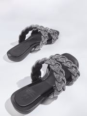 Black Forever Comfort® Jewelled Braided Sandals - Image 3 of 5