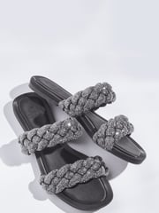 Black Forever Comfort® Jewelled Braided Sandals - Image 4 of 5